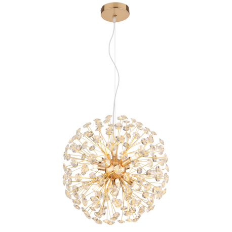 Závěsné svítidlo, zlatý kov, čiré křišťály K9, PVC kabel transparentní, výškově nastavitelné, ø: 400 mm, V: 1500 mm, včetně žárovek 8xG9 LED, max. 3,5 W 230 V, zdroj 350 lm, výkon 350 lm, 3000K, včetně LED žárovek 10676