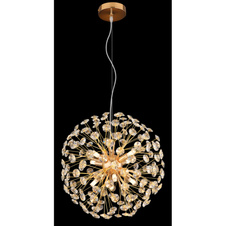 Závěsné svítidlo, zlatý kov, čiré křišťály K9, PVC kabel transparentní, výškově nastavitelné, ø: 400 mm, V: 1500 mm, včetně žárovek 8xG9 LED, max. 3,5 W 230 V, zdroj 350 lm, výkon 350 lm, 3000K, včetně LED žárovek 10676