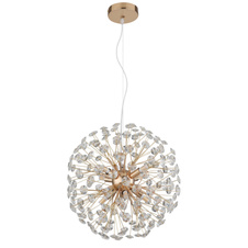 Závěsné svítidlo, zlatý kov, čiré křišťály K9, PVC kabel transparentní, výškově nastavitelné, ø: 400 mm, V: 1500 mm, včetně žárovek 8xG9 LED, max. 3,5 W 230 V, zdroj 350 lm, výkon 350 lm, 3000K, včetně LED žárovek 10676