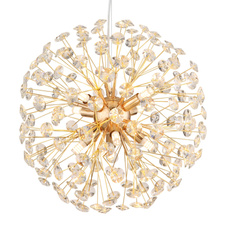 Závěsné svítidlo, zlatý kov, čiré křišťály K9, PVC kabel transparentní, výškově nastavitelné, ø: 400 mm, V: 1500 mm, včetně žárovek 8xG9 LED, max. 3,5 W 230 V, zdroj 350 lm, výkon 350 lm, 3000K, včetně LED žárovek 10676