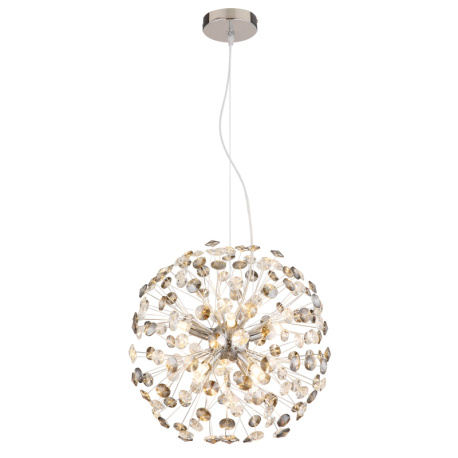 Závěsné svítidlo, kov chrom, křišťály K9, kouřové, čiré, transparentní PVC kabel, výškově nastavitelné, ø: 400 mm, V: 1500 mm, včetně žárovek 8xG9 LED, max. 3,5W 230 V, zdroj 350 lm, výkon 350 lm, 3000K, včetně LED žárovek 10676