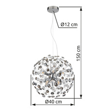 Závěsné svítidlo, kov chrom, křišťály K9, kouřové, čiré, transparentní PVC kabel, výškově nastavitelné, ø: 400 mm, V: 1500 mm, včetně žárovek 8xG9 LED, max. 3,5W 230 V, zdroj 350 lm, výkon 350 lm, 3000K, včetně LED žárovek 10676