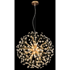Závěsné svítidlo, zlatý kov, čiré křišťály K9, PVC kabel transparentní, výškově nastavitelné, ø: 600 mm, V: 1500 mm, včetně žárovek 9xG9 LED, max. 3,5 W 230 V, zdroj 350 lm, výkon 350 lm, 3000K, včetně LED žárovek 10676