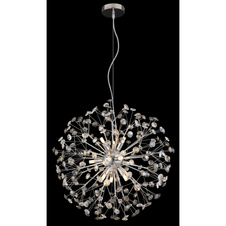 Závěsné svítidlo, kov chrom, křišťály K9, kouřové, čiré, průhledný PVC kabel, výškově nastavitelné, ø: 600 mm, V: 1500 mm, včetně 9xG9 LED žárovek, max. 3,5W 230 V, zdroj 350 lm, výkon 350 lm, 3000K, včetně LED žárovek 10676