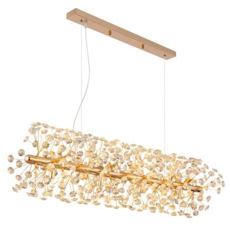 Závěsné svítidlo, zlatý kov, čiré křišťály K9, PVC kabel transparentní, výškově nastavitelné, DxŠxV: 900x300x1500mm, včetně 12xLED žárovky G9, max. 3,5W 230V, zdroj 350lm, výkon 350lm, 3000K, včetně LED žárovek 10676