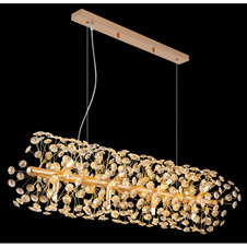 Závěsné svítidlo, zlatý kov, čiré křišťály K9, PVC kabel transparentní, výškově nastavitelné, DxŠxV: 900x300x1500mm, včetně 12xLED žárovky G9, max. 3,5W 230V, zdroj 350lm, výkon 350lm, 3000K, včetně LED žárovek 10676