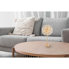Stolní lampa, zlatý kov, čiré křišťály K9, kolébkový vypínač na kabelu, ø: 350 mm, V: 650 mm, délka kabelu 1500 mm, včetně žárovek 8xG9 LED, max. 3,5 W 230 V, zdroj 350 lm, výkon 350 lm, 3000K, včetně LED žárovek 10676