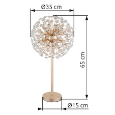 Stolní lampa, zlatý kov, čiré křišťály K9, kolébkový vypínač na kabelu, ø: 350 mm, V: 650 mm, délka kabelu 1500 mm, včetně žárovek 8xG9 LED, max. 3,5 W 230 V, zdroj 350 lm, výkon 350 lm, 3000K, včetně LED žárovek 10676