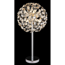 Stolní lampa, kov chrom, křišťály K9, kouřové, čiré, kolébkový vypínač na kabelu, ø: 350 mm, V: 650 mm, délka kabelu 1500 mm, včetně žárovek 8xG9 LED, max. 3,5 W 230 V, zdroj 350 lm, výkon 350 lm, 3000K, včetně LED žárovek 10676