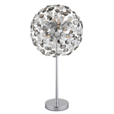 Stolní lampa, kov chrom, křišťály K9, kouřové, čiré, kolébkový vypínač na kabelu, ø: 350 mm, V: 650 mm, délka kabelu 1500 mm, včetně žárovek 8xG9 LED, max. 3,5 W 230 V, zdroj 350 lm, výkon 350 lm, 3000K, včetně LED žárovek 10676