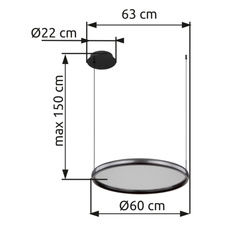 Závěsné svítidlo, kov/hliník černý mat, saténový akryl, stmívatelné, několik úrovní nástěnným spínačem, paměťová funkce, noční světlo, dálkové ovládání, DxŠxVxH: 630x600x1500mm, LED 36W 230V, zdroj 400-4800lm, výkon 50-800lm, CCT 2700-6000K
