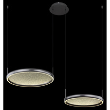 Závěsné svítidlo, kov/hliník černý mat, saténový akryl, stmívatelné, několik úrovní nástěnným spínačem, paměťová funkce, noční světlo, dálkové ovládání, DxŠxV: 890x500x1500mm, ø kruhů: 1x500mm a 1x400mm, LED 50W 230V, výkon 100-1000lm, CCT2700-6000K