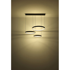 Závěsné svítidlo, kov/hliník černý mat, saténový akryl, stmívatelné, několik úrovní nástěnným spínačem, paměťová funkce, noční světlo, dálkové ovládání, DxŠxV: 890x500x1500mm, ø kruhů: 1x500mm a 1x400mm, LED 50W 230V, výkon 100-1000lm, CCT2700-6000K