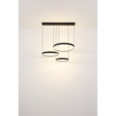 Závěsné svítidlo, kov/hliník černý mat, saténový akryl, stmívatelné, několik úrovní nástěnným spínačem, paměťová funkce, noční světlo, dálkové ovládání, DxŠxV: 890x500x1500mm, ø kruhů: 1x500mm a 1x400mm, LED 50W 230V, výkon 100-1000lm, CCT2700-6000K