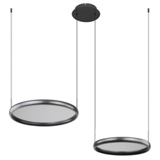Závěsné svítidlo, kov/hliník černý mat, saténový akryl, stmívatelné, několik úrovní nástěnným spínačem, paměťová funkce, noční světlo, dálkové ovládání, DxŠxV: 890x500x1500mm, ø kruhů: 1x500mm a 1x400mm, LED 50W 230V, výkon 100-1000lm, CCT2700-6000K