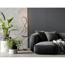 Stojací lampa, kov černý mat, hliník černý mat, plast čirý, akrylové křišťály čiré, kabel PVC černý, nožní spínač v kabelu, DxŠxVxH: 260x200x1325mm, včetně LED 36W 230V, zdroj 3860lm, výkon 1810lm, 4000K