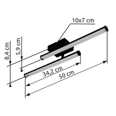 Stropní svítidlo, černý matný plast, bílý plast, otočné/výklopné, šestihranné profily, DxŠxV: 500x70x84mm, včetně LED 12W 230V, zdroj 1320lm, výkon 860lm, 3000K