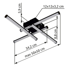 Stropní svítidlo, černý matný plast, bílý plast, otočné/výklopné, šestihranné profily, DxŠxV: 500x500x88mm, včetně LED 24W 230V, zdroj 2490lm, výkon 1470lm, 3000K