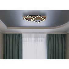 Stropní svítidlo, kov černý, MDF vzhled dřeva, plast bílý, několik úrovní nástěnným vypínačem, paměťová funkce, 3 úrovně: pouze rám 950lm - pouze panel 350lm - celkem 1300lm, DxŠxV: 475x310x95mm, včetně LED 25W 230V, výkon 1300lm, 3000K