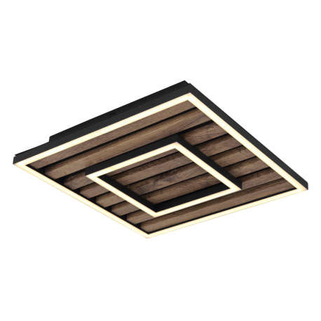 Stropní svítidlo, kov černý, MDF vzhled dřeva, plast bílý, několik úrovní nástěnným vypínačem, paměťová funkce, 3 možnosti přepnutí svícení: vnější rám, vnitřní rám, oba rámy, DxŠxVxH: 300x300x60mm, včetně LED 18W 230V, výkon 1000lm, 3000K