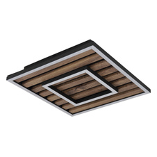 Stropní svítidlo, kov černý, MDF vzhled dřeva, plast bílý, několik úrovní nástěnným vypínačem, paměťová funkce, 3 možnosti přepnutí svícení: vnější rám, vnitřní rám, oba rámy, DxŠxVxH: 300x300x60mm, včetně LED 18W 230V, výkon 1000lm, 3000K