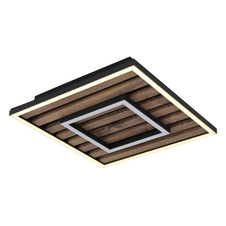 Stropní svítidlo, kov černý, MDF vzhled dřeva, plast bílý, několik úrovní nástěnným vypínačem, paměťová funkce, 3 možnosti přepnutí svícení: vnější rám, vnitřní rám, oba rámy, DxŠxVxH: 300x300x60mm, včetně LED 18W 230V, výkon 1000lm, 3000K