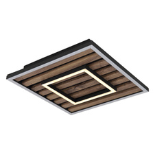 Stropní svítidlo, kov černý, MDF vzhled dřeva, plast bílý, několik úrovní nástěnným vypínačem, paměťová funkce, 3 možnosti přepnutí svícení: vnější rám, vnitřní rám, oba rámy, DxŠxVxH: 300x300x60mm, včetně LED 18W 230V, výkon 1000lm, 3000K