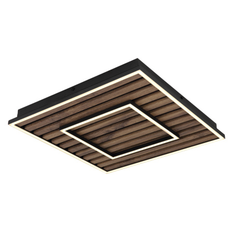 Stropní svítidlo, kov černý, MDF vzhled dřeva, plast bílý, několik úrovní nástěnným vypínačem, paměťová funkce, 3 možnosti přepnutí svícení: vnější rám, vnitřní rám, oba rámy, DxŠxVxH: 450x450x60mm, včetně LED 36W 230V, výkon 1750lm, 3000K