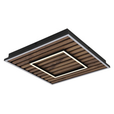 Stropní svítidlo, kov černý, MDF vzhled dřeva, plast bílý, několik úrovní nástěnným vypínačem, paměťová funkce, 3 možnosti přepnutí svícení: vnější rám, vnitřní rám, oba rámy, DxŠxVxH: 450x450x60mm, včetně LED 36W 230V, výkon 1750lm, 3000K