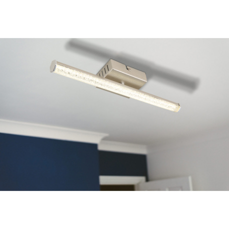 Stropní svítidlo, plast nikl mat, chrom, průhledný plast, čiré plastové křišťály, šestihranný profil, DxŠxVxH: 342x70x56mm, včetně LED 6W 230V, zdroj 830lm, výkon 620lm, 4000K