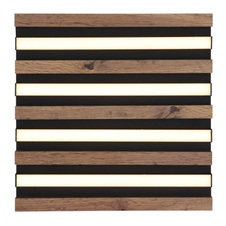 Stropní svítidlo, kov černý mat, MDF vzhled tmavého dřeva, plast bílý, DxŠxV: 300x300x50mm, včetně LED 15W 230V, zdroj 1500lm, výkon 800lm, 3000K
