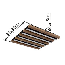 Stropní svítidlo, kov černý mat, MDF vzhled tmavého dřeva, plast bílý, DxŠxV: 300x300x50mm, včetně LED 15W 230V, zdroj 1500lm, výkon 800lm, 3000K