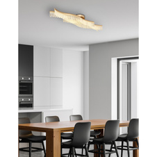 Stropní svítidlo, matný zlatý kov, čiré akrylové křišťály, DxŠxV: 1080x180x130mm, včetně LED 35W 230V, zdroj 4480lm, výkon 1560lm, 3200K