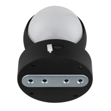 Nástěnné svítidlo, plast černý a bílý, černý PVC kabel 1000 mm, dotykové zapnutí/vypnutí/stmívač, bez adaptéru, USB-A - USB-C, svítí nahoru/dolů, nabíjí se cca 4 h, svítí cca 6 h, svítí při nabíjení, magnet, ø: 100 mm, V: 125 mm, LED 1,4W 90lm 3000K