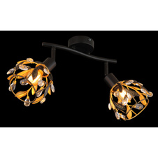 Nástěnné svítidlo, zlatý a černý kov, černá patina, čiré akrylové krystaly, DxŠxV: 250x120x155mm, bez žárovek 2xE14, max. 25W 230V