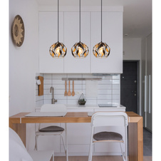 Závěsné svítidlo, černý matný kov, zlatý kov, černá patina, čiré akrylové krystaly, černý PVC kabel, DxŠxVxH: 740x200x1500mm, bez žárovek 3xE27, max. 40W 230V