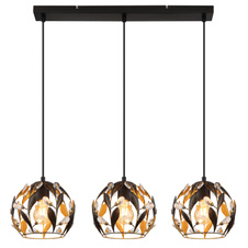 Závěsné svítidlo, černý matný kov, zlatý kov, černá patina, čiré akrylové krystaly, černý PVC kabel, DxŠxVxH: 740x200x1500mm, bez žárovek 3xE27, max. 40W 230V