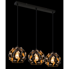 Závěsné svítidlo, černý matný kov, zlatý kov, černá patina, čiré akrylové krystaly, černý PVC kabel, DxŠxVxH: 740x200x1500mm, bez žárovek 3xE27, max. 40W 230V