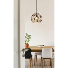 Závěsné svítidlo, černý matný kov, zlatý kov, černá patina, čiré akrylové krystaly, černý PVC kabel, ø: 400mm, V: 1500mm, bez žárovky 1xE27, max. 40W 230V