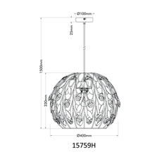 Závěsné svítidlo, černý matný kov, zlatý kov, černá patina, čiré akrylové krystaly, černý PVC kabel, ø: 400mm, V: 1500mm, bez žárovky 1xE27, max. 40W 230V