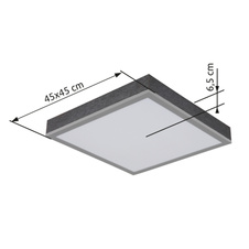 Stropní svítidlo, hliník stříbrný, tmavě šedý MDF, bílý plast, DxŠxV: 450x450x65mm, včetně LED 24W 230V, zdroj 2500lm, výkon 1200lm, 3000K