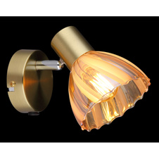 Nástěnné svítidlo, kovová mosaz matná, chrom, jantarové sklo, saténový povrch, kolébkový vypínač na výrobku, otočný/otočný, ŠxV: 100x125mm, V: 160mm, bez žárovky 1xE14, max. 40W 230V