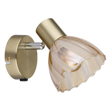 Nástěnné svítidlo, kovová mosaz matná, chrom, jantarové sklo, saténový povrch, kolébkový vypínač na výrobku, otočný/otočný, ŠxV: 100x125mm, V: 160mm, bez žárovky 1xE14, max. 40W 230V