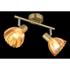 Nástěnné svítidlo, kovová mosaz matná, chrom, jantarové sklo, saténový povrch, otočné, DxŠxV: 250x130x190mm, bez žárovek 2xE14, max. 40W 230V