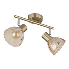 Nástěnné svítidlo, kovová mosaz matná, chrom, jantarové sklo, saténový povrch, otočné, DxŠxV: 250x130x190mm, bez žárovek 2xE14, max. 40W 230V