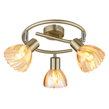 Stropní svítidlo, kovová mosaz matná, chrom, sklo jantarové, saténový povrch, otočné, ø: 460mm, V: 190mm, bez žárovek 3xE14, max. 40W 230V
