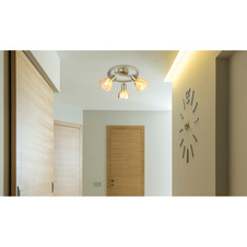 Stropní svítidlo, kovová mosaz matná, chrom, sklo jantarové, saténový povrch, otočné, ø: 460mm, V: 190mm, bez žárovek 3xE14, max. 40W 230V