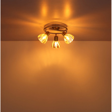 Stropní svítidlo, kovová mosaz matná, chrom, sklo jantarové, saténový povrch, otočné, ø: 460mm, V: 190mm, bez žárovek 3xE14, max. 40W 230V