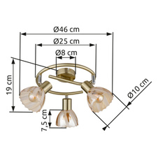 Stropní svítidlo, kovová mosaz matná, chrom, sklo jantarové, saténový povrch, otočné, ø: 460mm, V: 190mm, bez žárovek 3xE14, max. 40W 230V