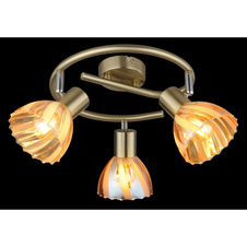 Stropní svítidlo, kovová mosaz matná, chrom, sklo jantarové, saténový povrch, otočné, ø: 460mm, V: 190mm, bez žárovek 3xE14, max. 40W 230V